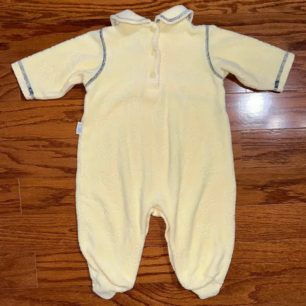 Vintage 90s McBaby Yellow Terry Teddy Bear One Piece Footie Jumpsuit Size 3/6M